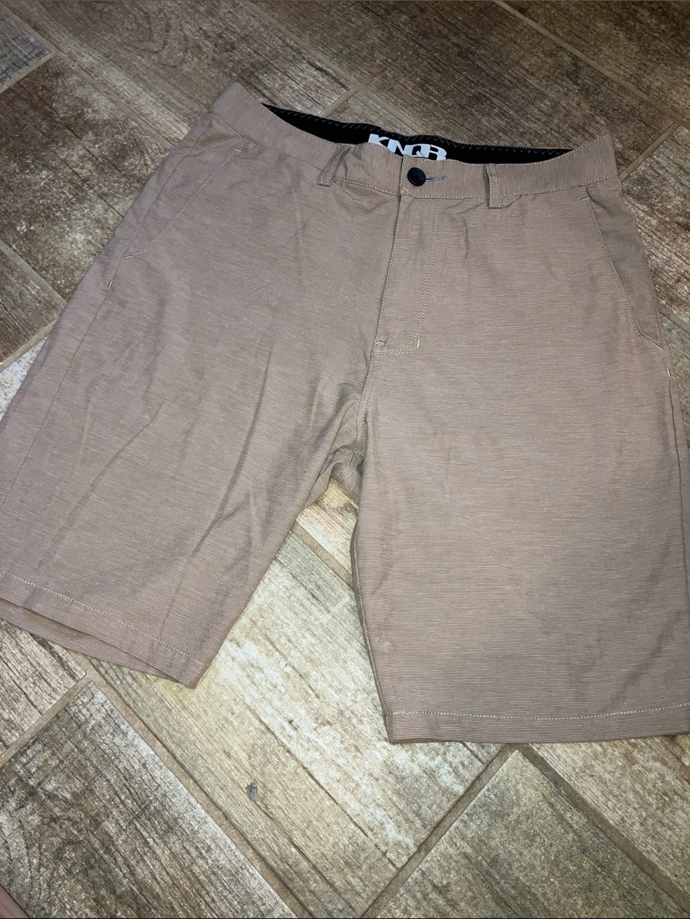 KNQR Mens Quick Dry 4way Stretch Reg. Fit Tan/Sz 30 Active,Golf,Training Shorts